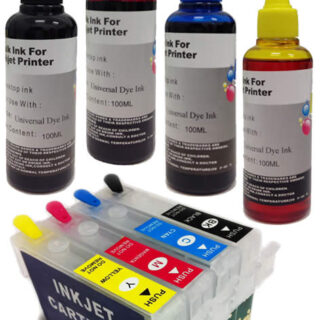 Kit 4 Cartucce Vuote Ricaricabili compatibili EPSON T2991 - 2992 - 2993 - 2994 XL con Chip Autoresettante + 4 Inchiostri Compatibili